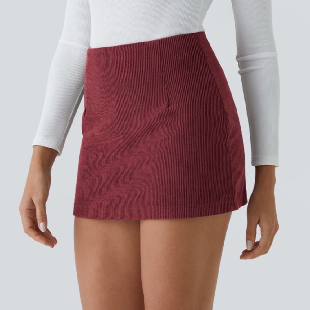 Halara High Waisted 2-in-1 A Line Mini Corduroy Casual Skirt